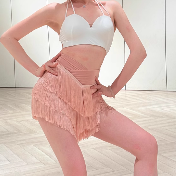 新款拉丁舞裙半身裙新款流苏短裙拉丁舞蹈服装成人女练功裙舞蹈