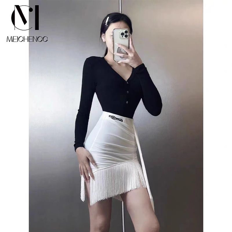 拉丁舞服练功服性感套装上衣自带底裤女流苏半身裙显瘦成人246