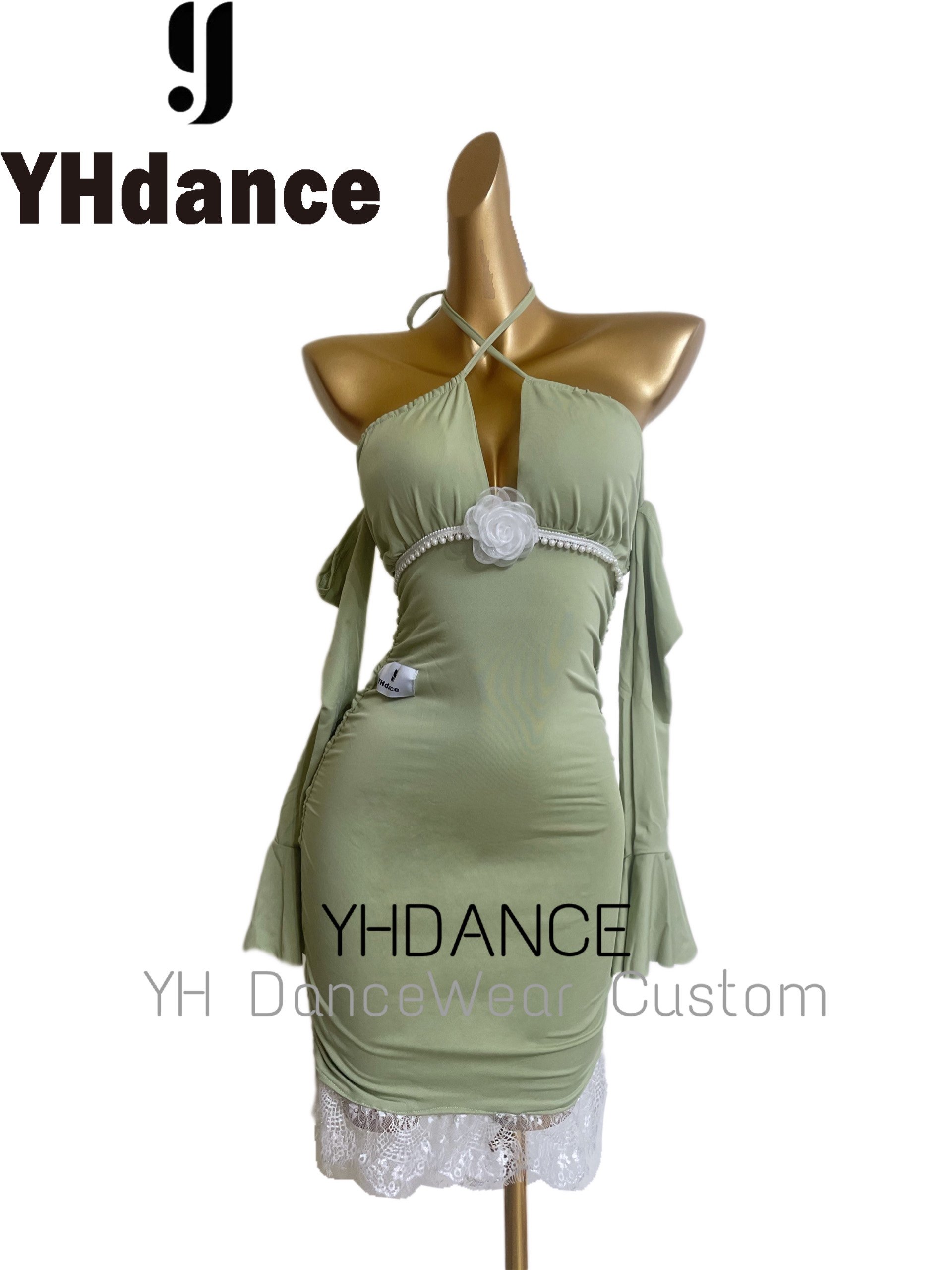 YHDANCE新款拉丁舞服喇叭袖长袖舞蹈练功裙子蕾丝比赛表演出服