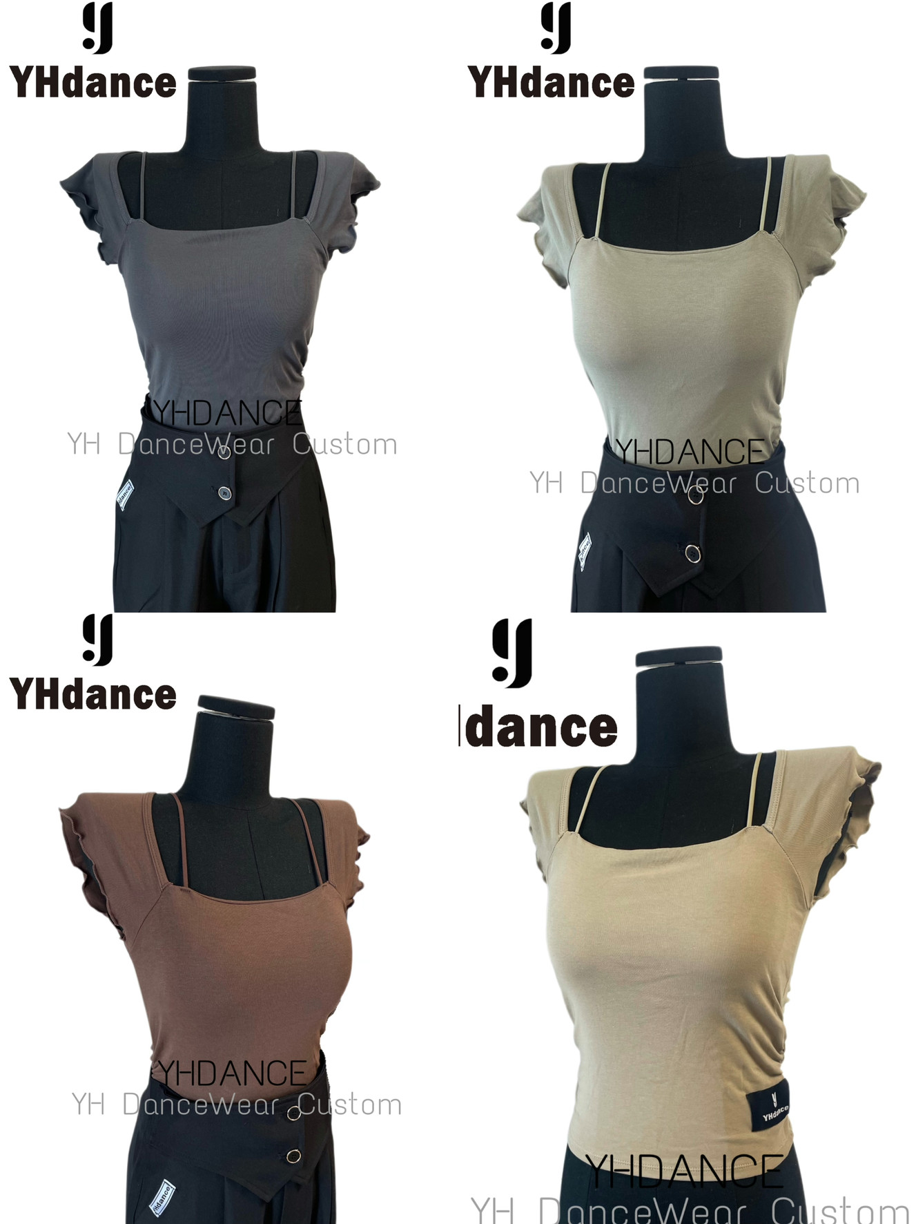YHDANCE拉丁舞摩登舞短袖纯欲露肩飞袖女上衣一体胸垫内搭C201