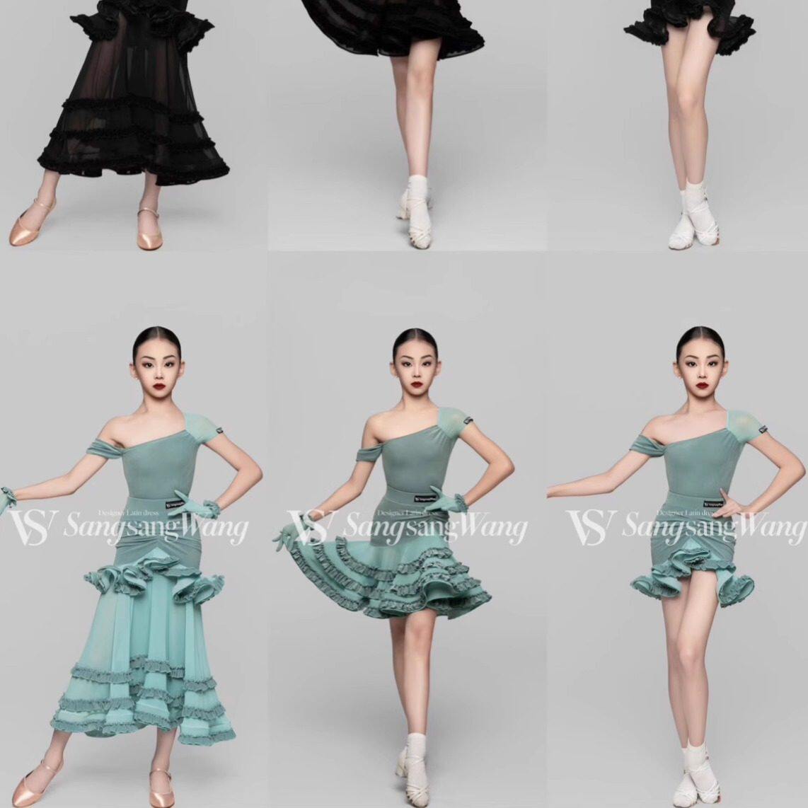 拉丁舞服同款女时尚上衣网纱高级练功服套装摩登裙女童套装表演