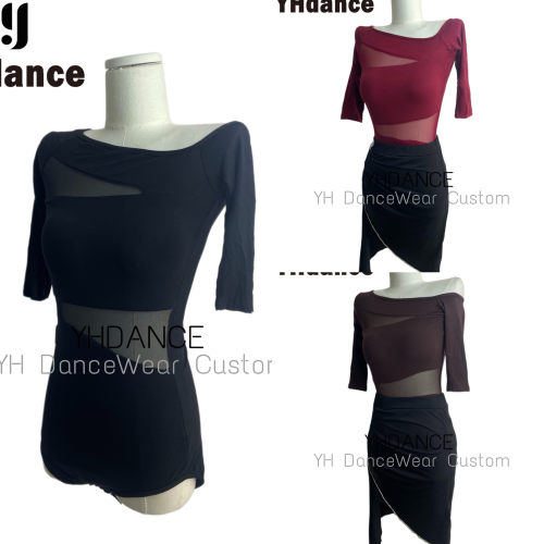 YHDANCE拉丁舞摩登形体礼仪训练服莫代尔连体舞蹈上衣带胸垫C206