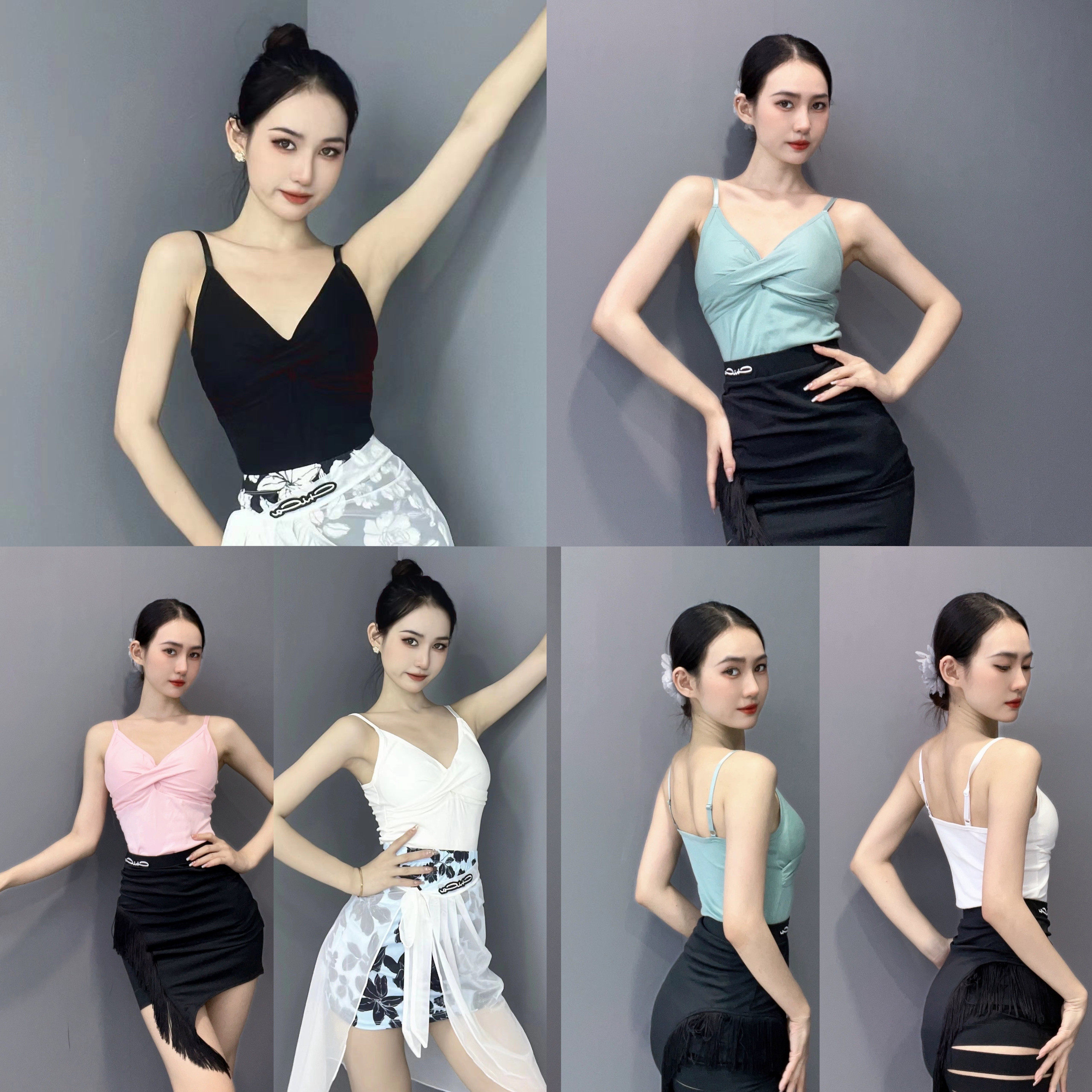 拉丁舞服吊带上衣带胸垫多色美背显瘦练舞平价舞衣女棕色黑色白色