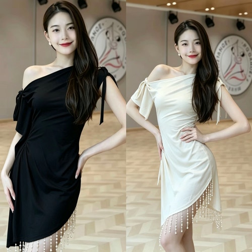 YHDANCE拉丁舞服摩登舞上衣短袖露肩裙女教课舞蹈上课穿显瘦c466