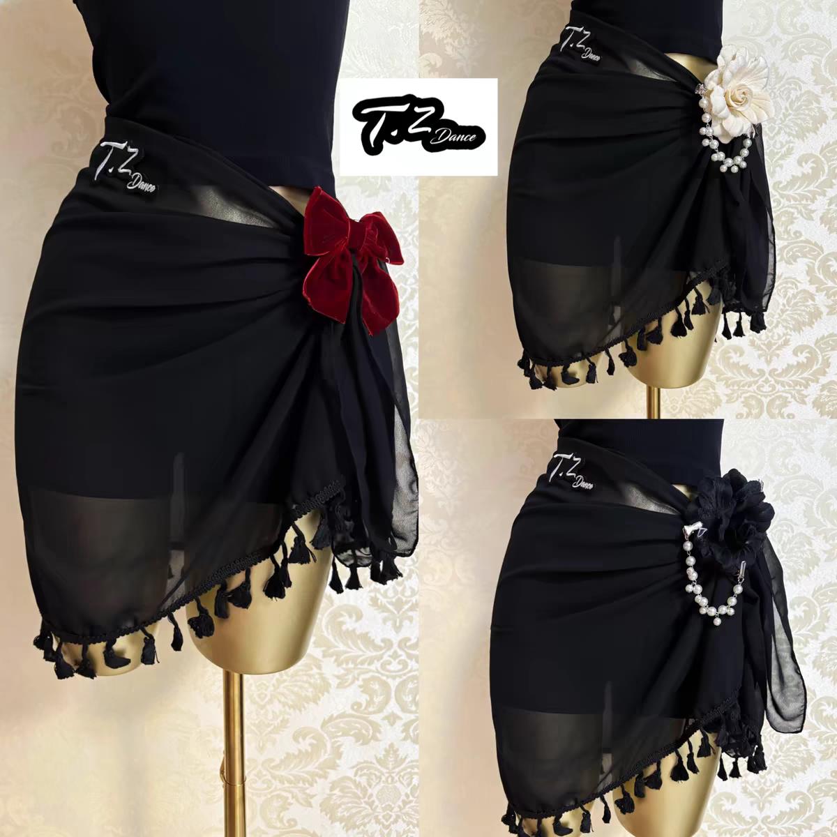 ZYM·M拉丁舞服一片式遮臀跨臀巾腰封舞蹈裙拉丁裙雪纺纱送短裤