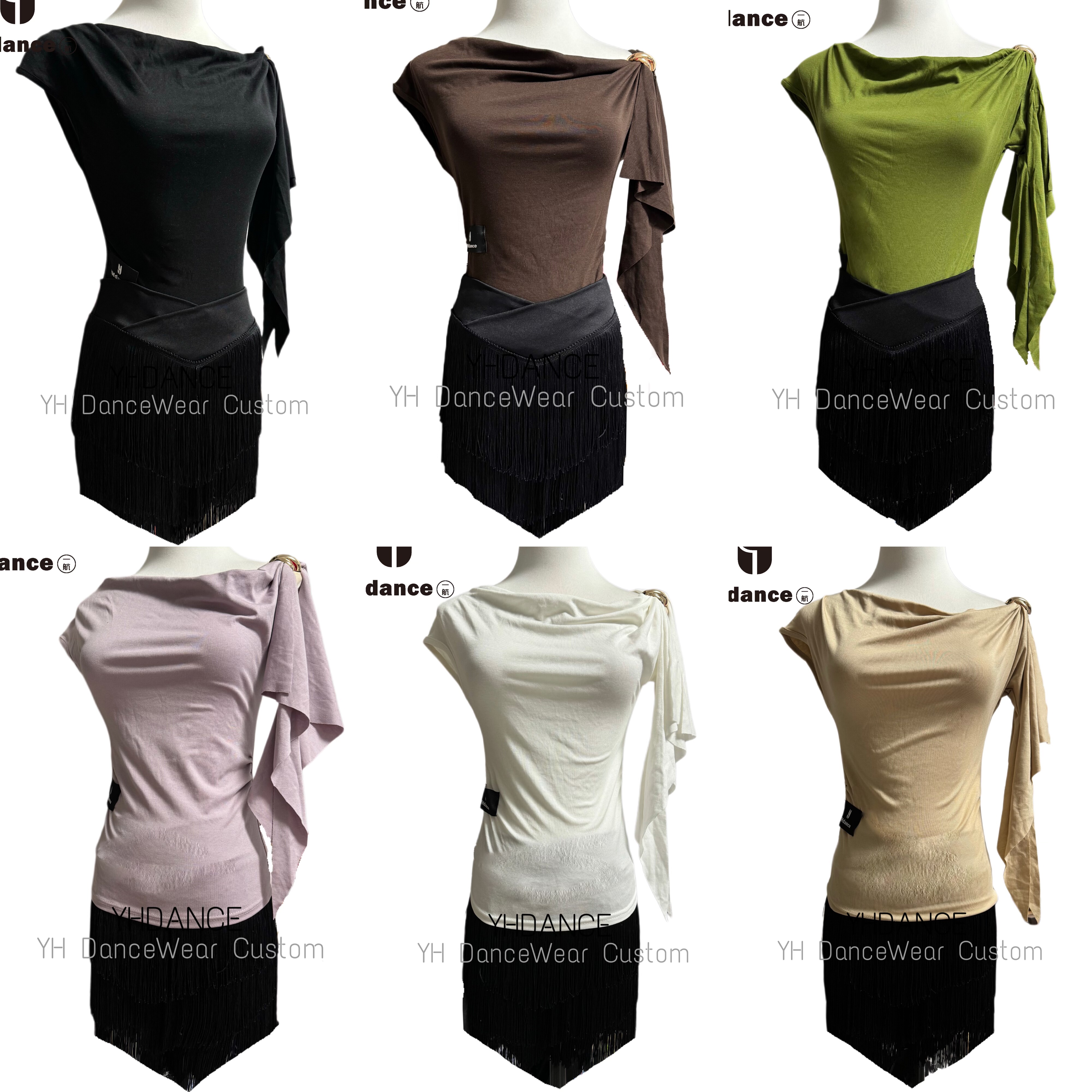 YHDANCE拉丁舞服摩登舞带飘带上衣短袖女教课舞蹈上课穿显瘦c464