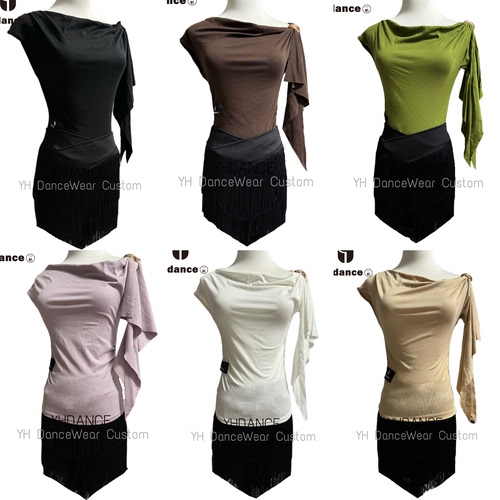 YHDANCE拉丁舞服摩登舞带飘带上衣短袖女教课舞蹈上课穿显瘦c464
