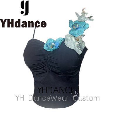 YHDANCE拉丁舞服吊带花花含胸垫夏季练功服上衣女士成人摩登C23