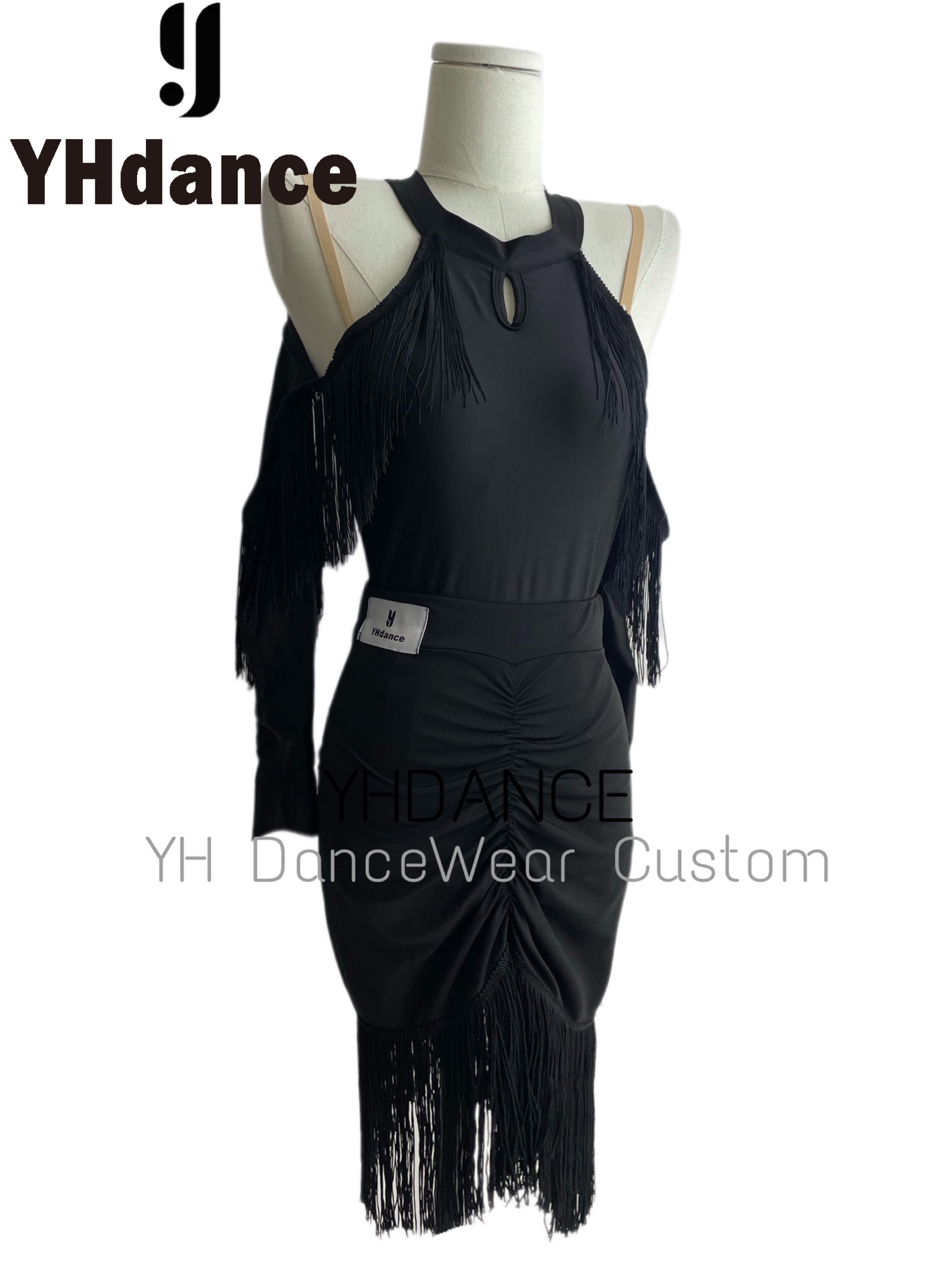 YHDANCE拉丁舞成人女露肩流苏连体上衣表演服练习服考级服C189