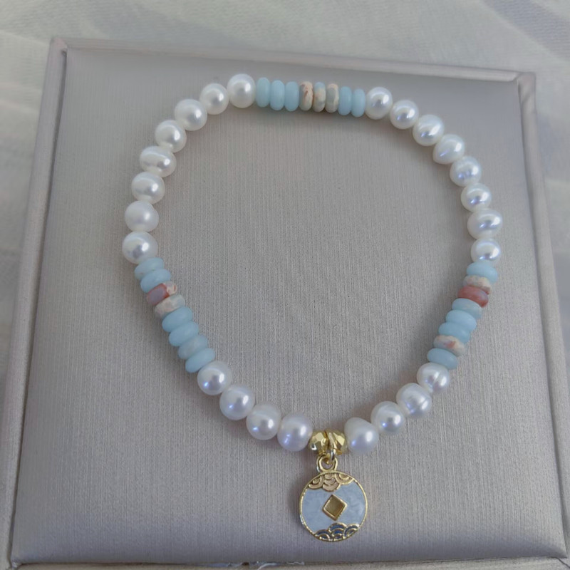 天然淡水珍珠金钱币彩色寿山石