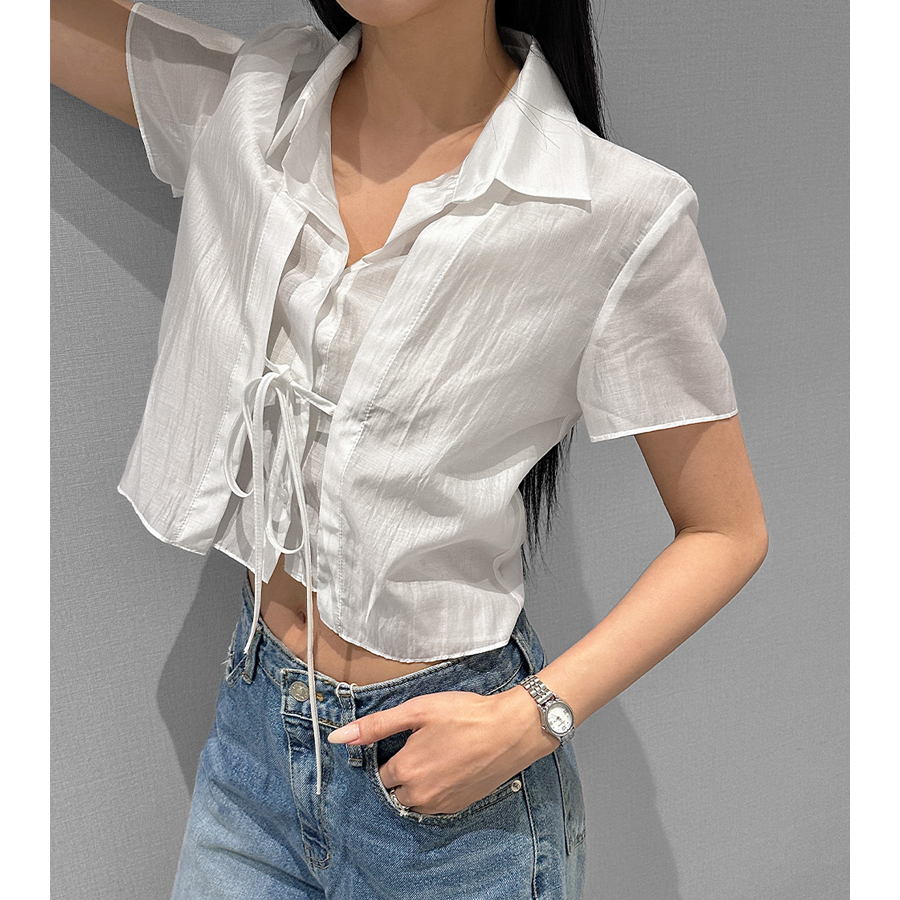 韩国chic 小众设计感假两件短款上衣衬衣女