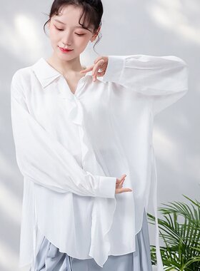 现代舞宽松荷叶边衬衫练功服长袖飘逸衬衣舞蹈服中国舞成人演出服