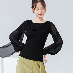 中国古典舞飘逸网纱舞蹈服灯笼袖形体服上衣现代舞学生日常练功服