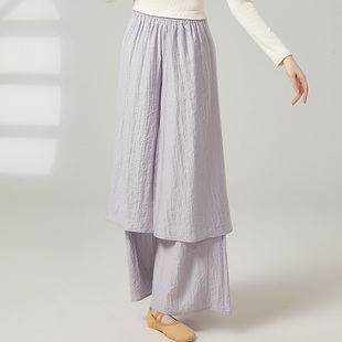 现代古典舞宽松阔腿裤白色双层学生跳舞裤子飘逸开叉练功演出裤女