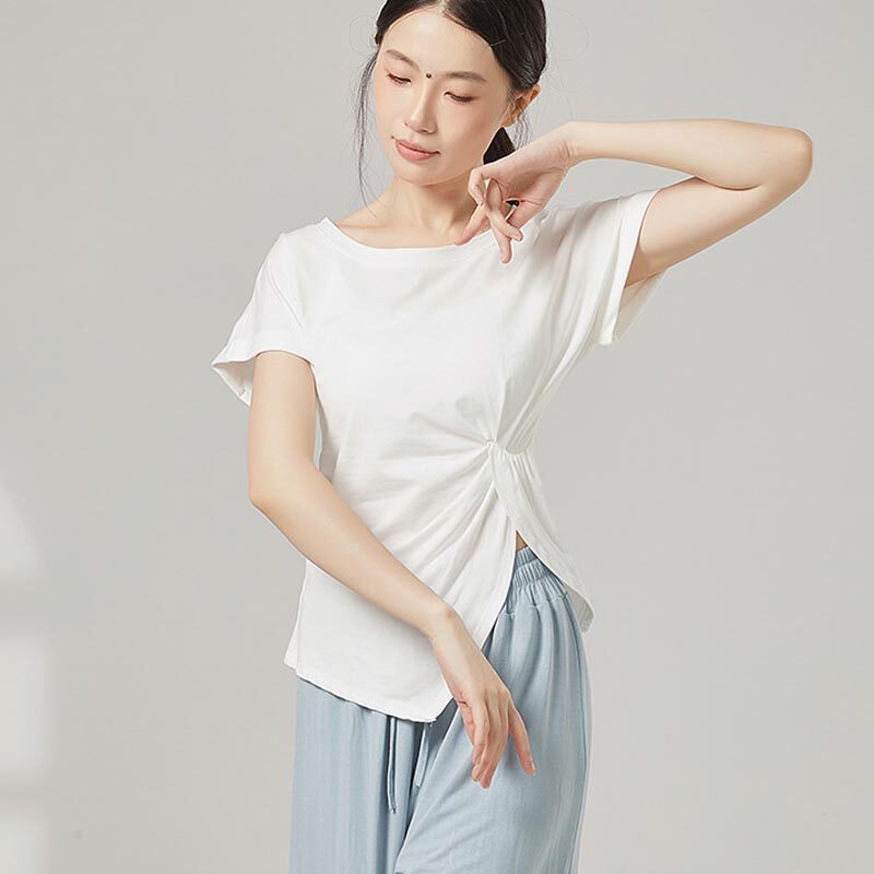 现代舞短袖T恤女中国古典舞宽松开叉上衣舞蹈服学生收腰练功服装