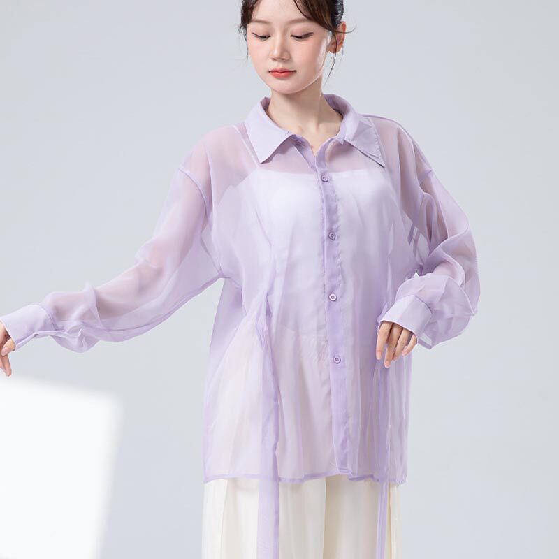 现代舞飘逸宽松衬衫长袖雪纺上衣形体练功服学生中国爵士舞蹈服装
