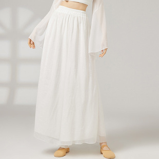 古典舞宽松练功服女飘逸双层阔腿裤高腰垂感舞蹈服裤白色演出裤子