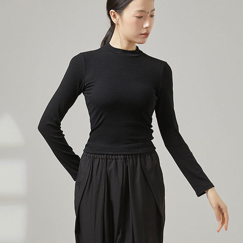 现代舞长袖修身t恤舞蹈练功服学生半高领瑜伽形体服短款瑜伽上衣
