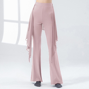 莫代尔形体裤 现代古典舞喇叭裤 高腰成人屁帘瑜伽裤 飘逸网纱练功裤