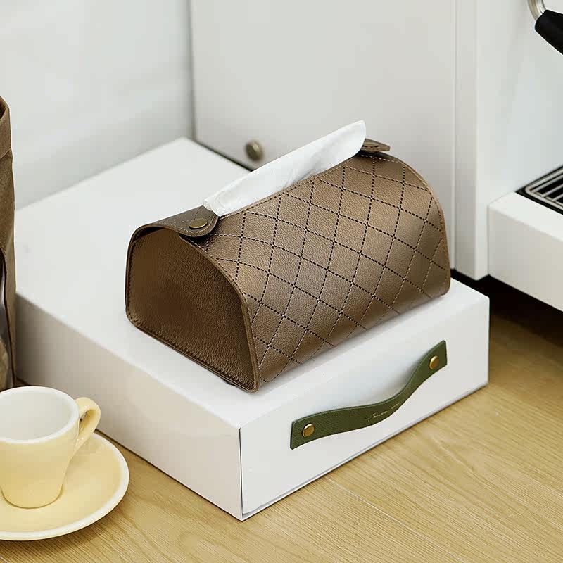古铜色创意菱格纹环保pu皮纸巾盒