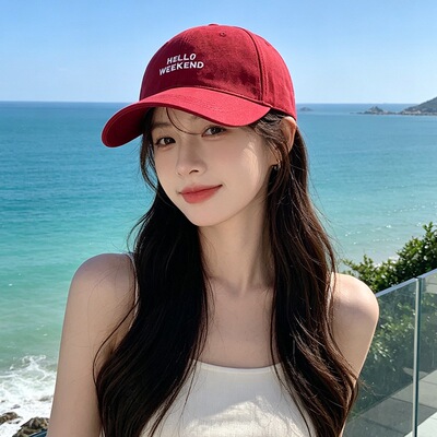 简约HELLO WEEKEND字母绣花棒球帽女款高颜值时尚显脸小鸭舌帽男