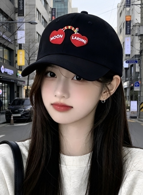 韩系新款刺绣鸭舌帽子女春秋百搭