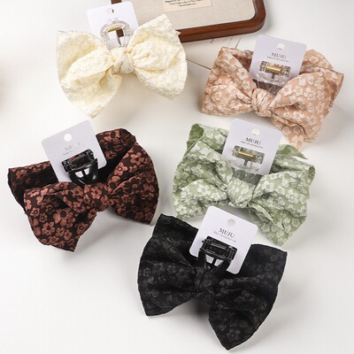 甜美碎花大蝴蝶结抓夹女韩版布艺百搭后脑勺鲨鱼夹蕾丝中号发夹