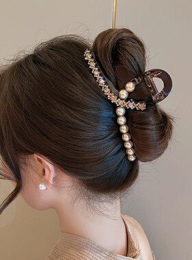 韩系珍珠高级感抓夹女慵懒轻奢漂亮后脑勺发夹中号鲨鱼夹百搭夹子