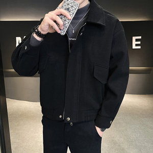 店主风 2024抖音纯色毛呢风衣 痞帅潮流男夹克409-5522-p105图片