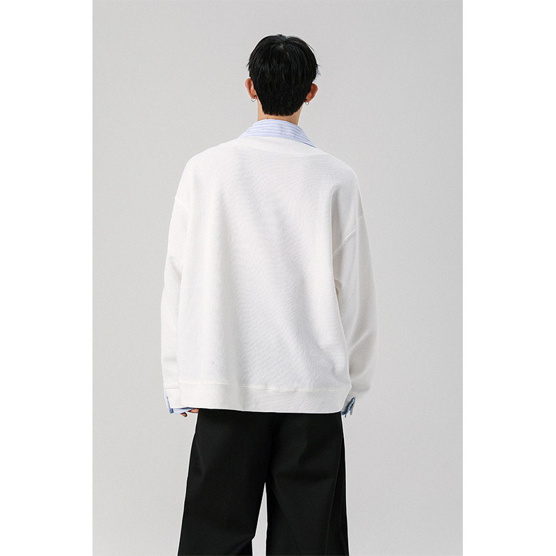 华夫格假两件衬衫领长袖T恤男宽松休闲百搭上衣潮409-2512-P58,男装T恤,星座409(原A307）