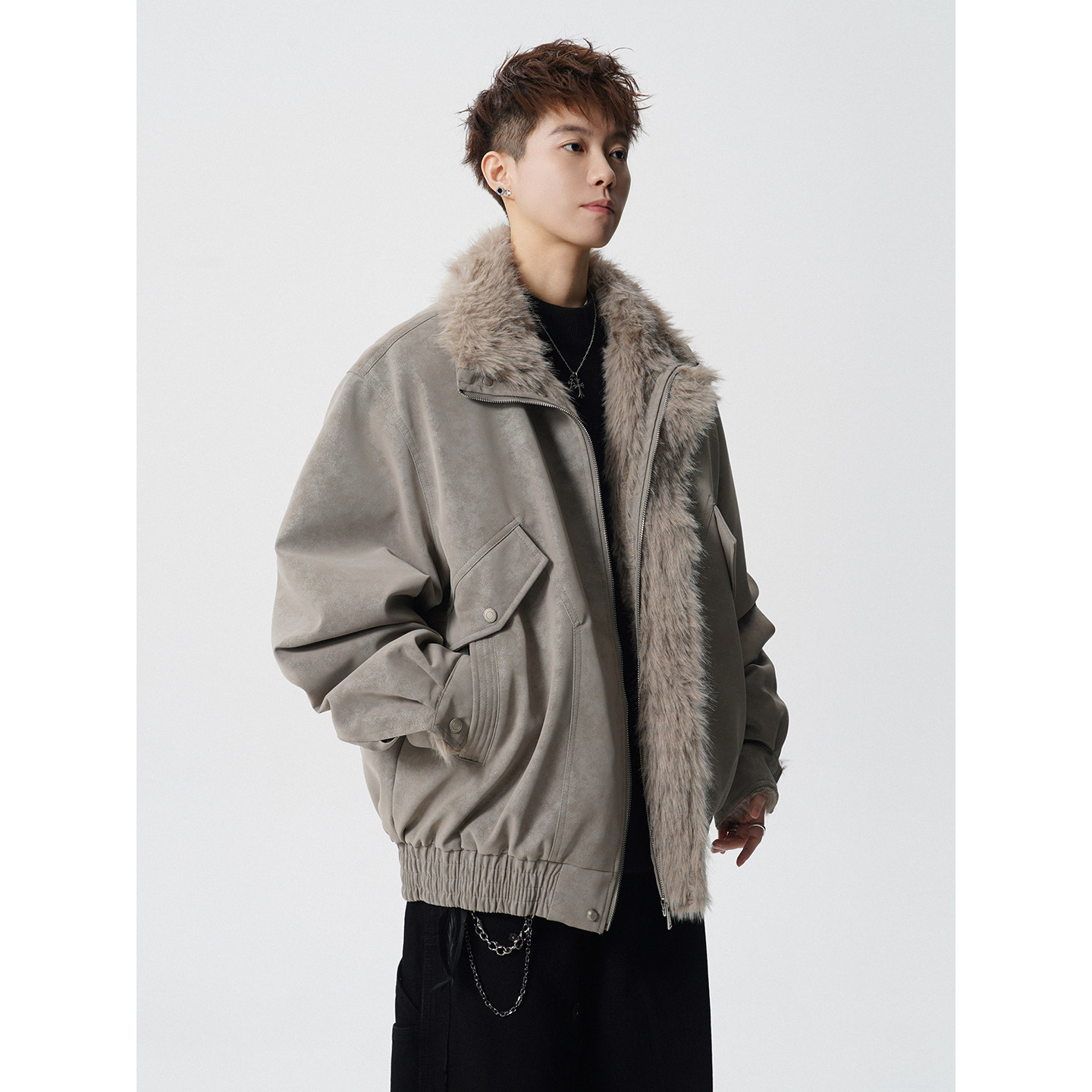 冬季座山雕夹棉棉服款麂皮夹克加厚外套男加绒棉衣409-J229-P128,男装夹克,星座409(原A307）