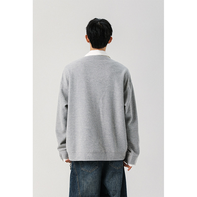 华夫格假两件衬衫领长袖T恤男宽松休闲百搭上衣潮409-2512-P58,男装T恤,星座409(原A307）