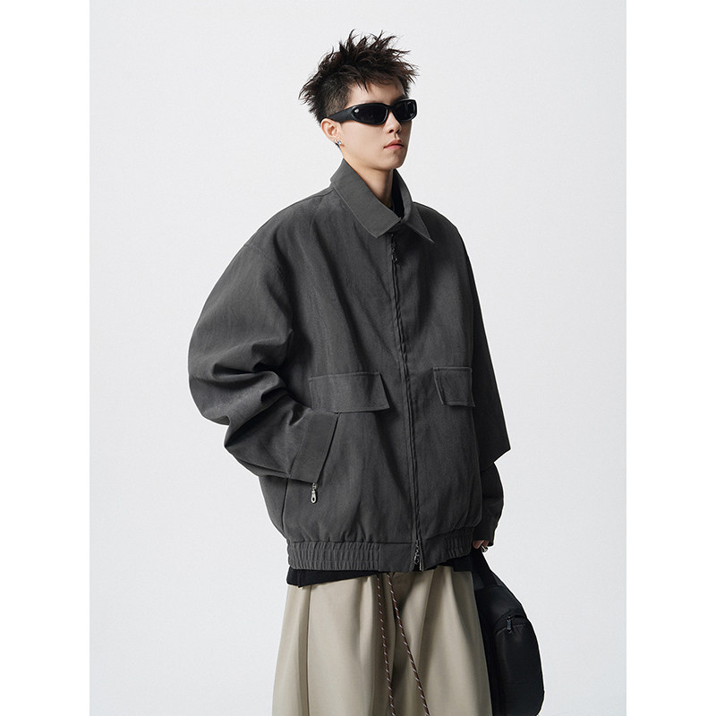 美式复古cleanfit翻领夹克男设计感宽松皮衣外套409-J219-P118,男装夹克,星座409(原A307）