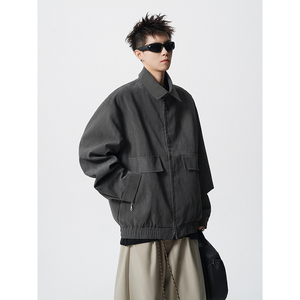 美式复古cleanfit翻领夹克男设计感宽松皮衣外套 409-J219-P118图片