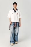 美式复古polo短袖T恤男2025夏季宽松V领半袖新款上衣409-2529-P45，男装T恤，星座409(原A307）