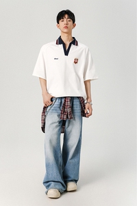 美式复古polo短袖T恤男2025夏季宽松V领半袖新款上衣409-2529-P45图片