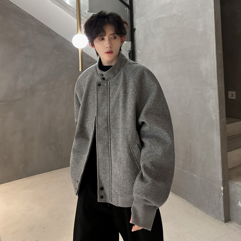 秋冬灰色立领高领短款设计款夹克男士宽松呢料风衣409-F101-P110，男装夹克，星座409(原A307）