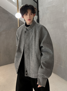 秋冬灰色立领高领短款设计款夹克男士宽松呢料风衣409-F101-P110