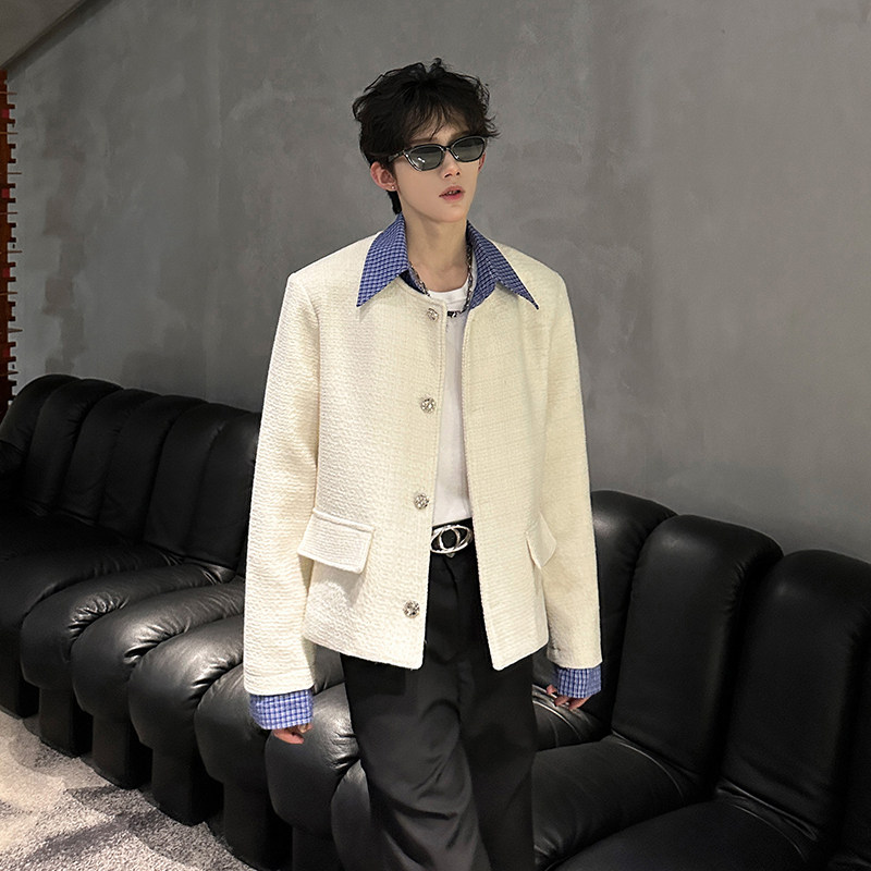 小香风外套男高级感拼接条纹衬衫领夹克409-5608-P118,男装夹克,星座409(原A307）