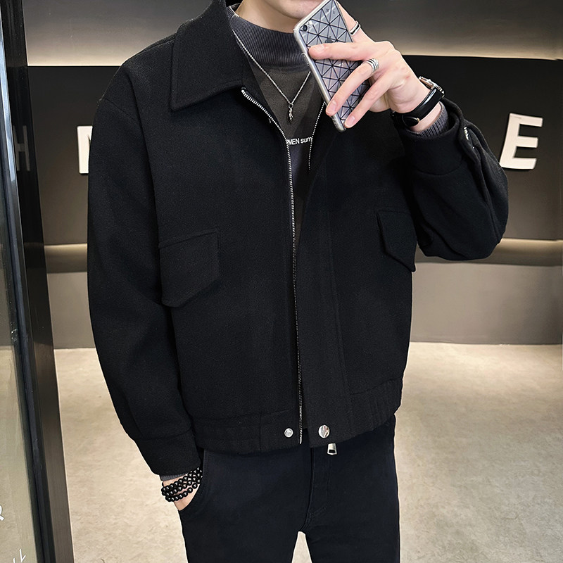 店主风 2024抖音纯色毛呢风衣 痞帅潮流男夹克409-5522-p105图片