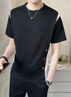 男装设计感拼接修身上衣夏季潮流休闲男士短袖t恤A307-TX66-P48