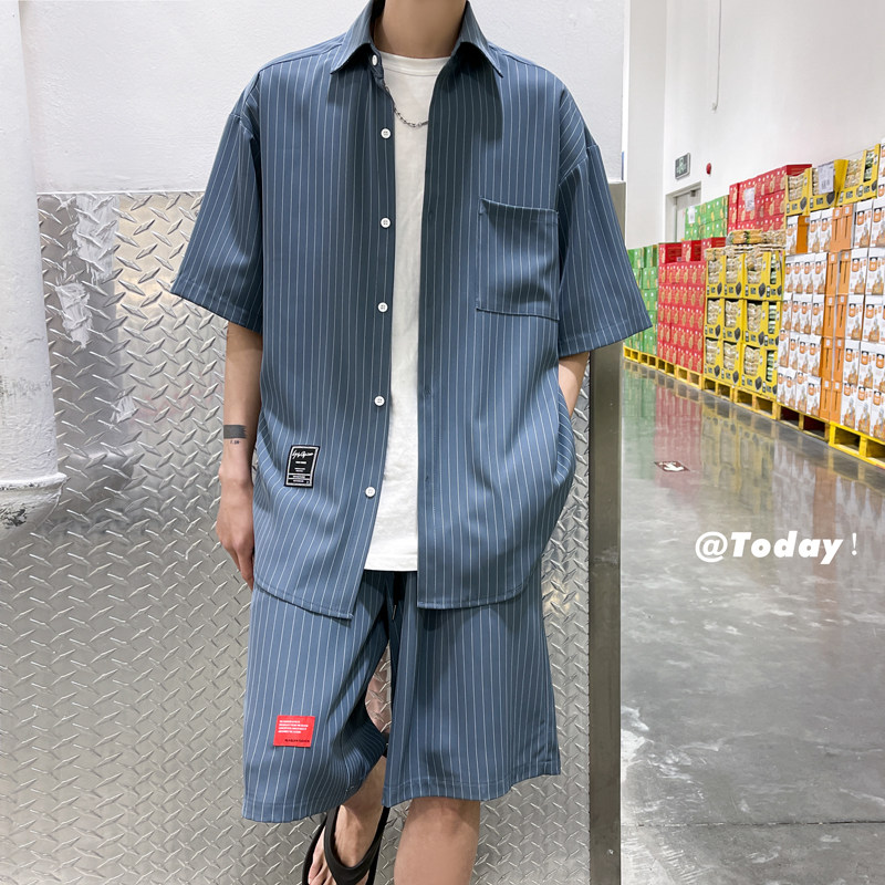 小众设计新款ins超火港风短袖衬衫套装港风两件套404-2-TZ12,男装休闲套装,星座409(原A307）