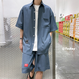 小众设计新款ins超火港风短袖衬衫套装港风两件套404-2-TZ12，男装休闲套装，星座409(原A307）