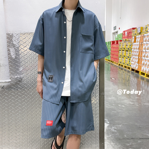 小众设计新款ins超火港风短袖衬衫套装港风两件套 404-2-TZ12图片
