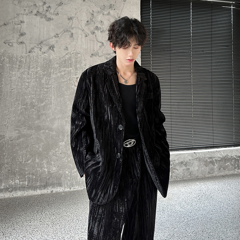 2025年新款高级感丝绒休闲西装套装外套西服套装409-XZ06-P235，男装西服，星座409(原A307）