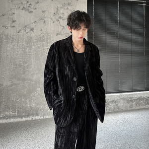高级感丝绒休闲西装外套西服 409-XZ06-P235 上衣P135裤子P100图片
