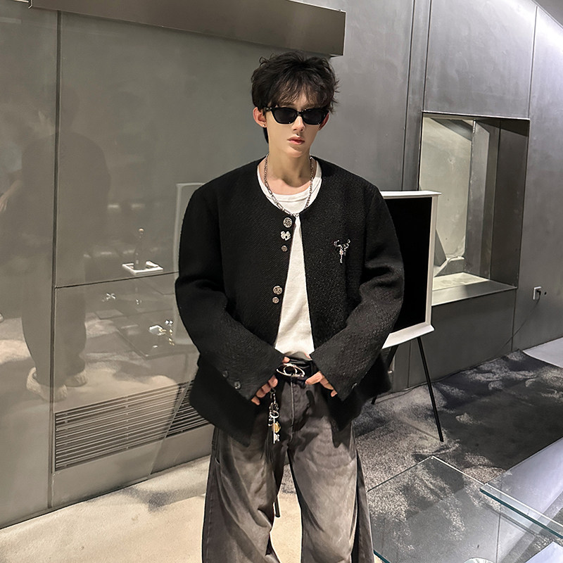 短款重工手工编织金属别针设计人间垫肩小香风外套409-5611-P108图片