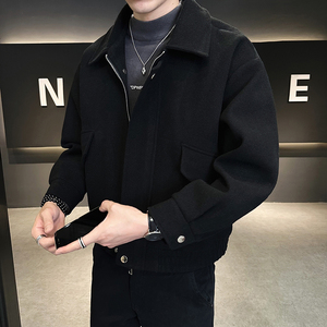 店主风 2024抖音纯色毛呢风衣 痞帅潮流男夹克409-5522-p105图片