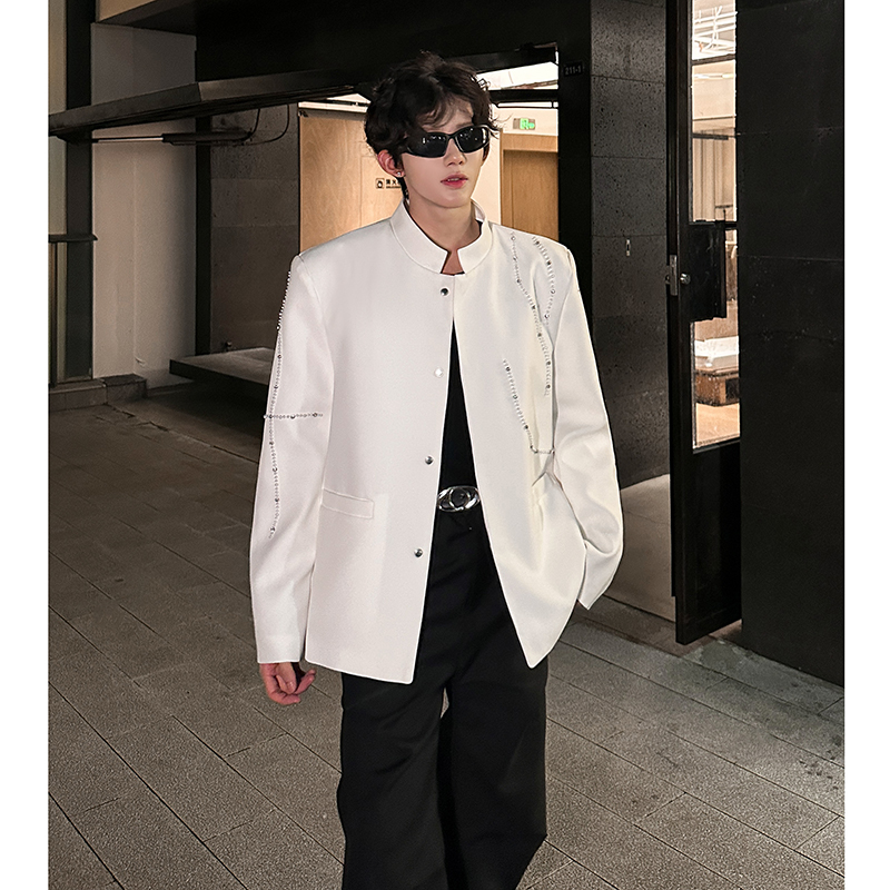高级感立领风西装外套男秋季休闲新中式钉珠西服409-5621-P118，男装西服套装，星座409(原A307）