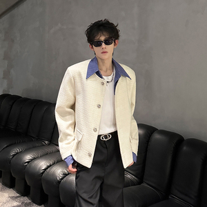 小香风外套男高级感拼接条纹衬衫领夹克409-5608-P118